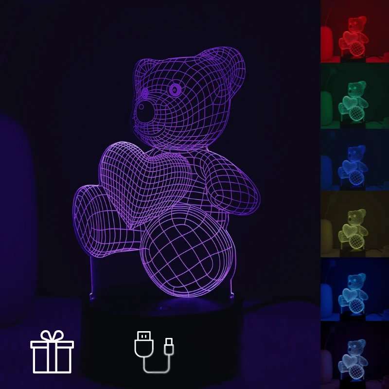 Naktinė Lemputė su 3D Meškiuko Efektu ir nuotolinio valdymo pultu Užsisakykite Trendai.lt 19