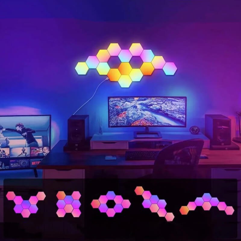 Išmanus Šešiakampis Sujungiamas Sieninis RGB LED Šviestuvas Su Valdymu Aplikacijoje Užsisakykite Trendai.lt